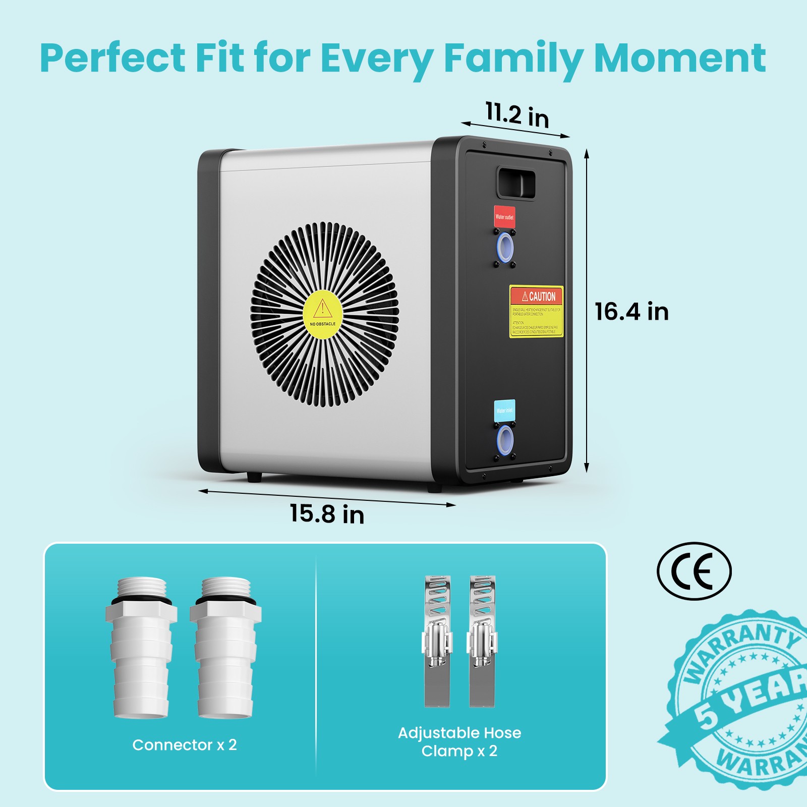 Electric Swimming Pool Heater & Cooler Inverter Heat Pump 17,060 BTU 5,000 Gal