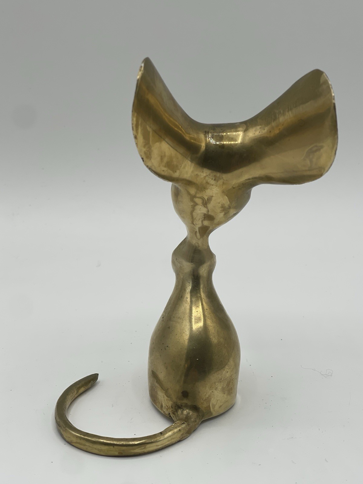 VTG Pair Of Big Eared Long Tail Whimsical Mouse 5”/ 7” Solid Brass MCM Decor