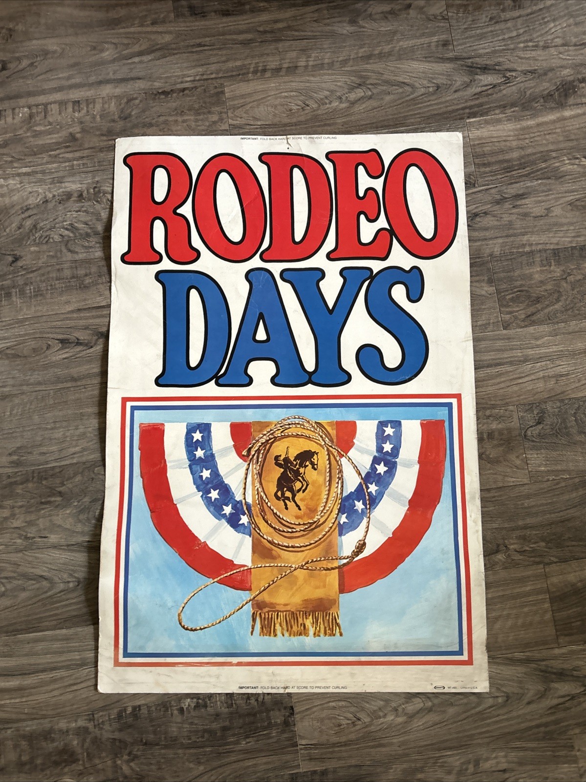 Vintage 1970s RARE 38" x 25" RODEO DAYS Bull Riding Cowboy Poster Kraft READ HTF