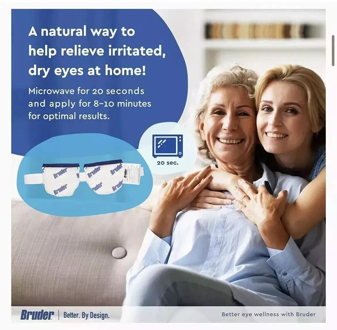 1 Pack Bruder Moist Heat Eye Compress - Professional Model Microwave Activated