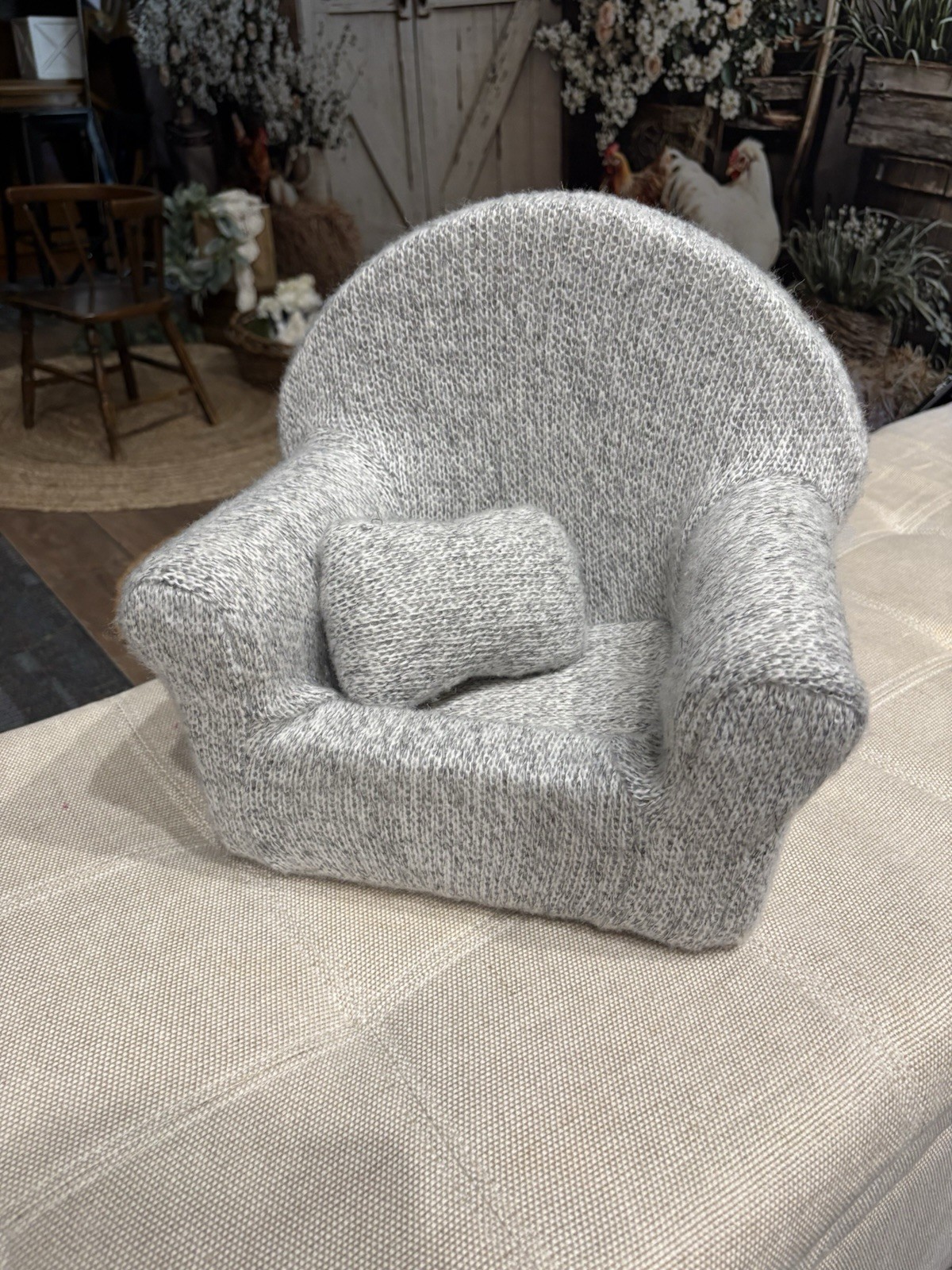 Gray Newborn Baby Photography Prop Posing Mini Sofa Arm Chair & Pillow