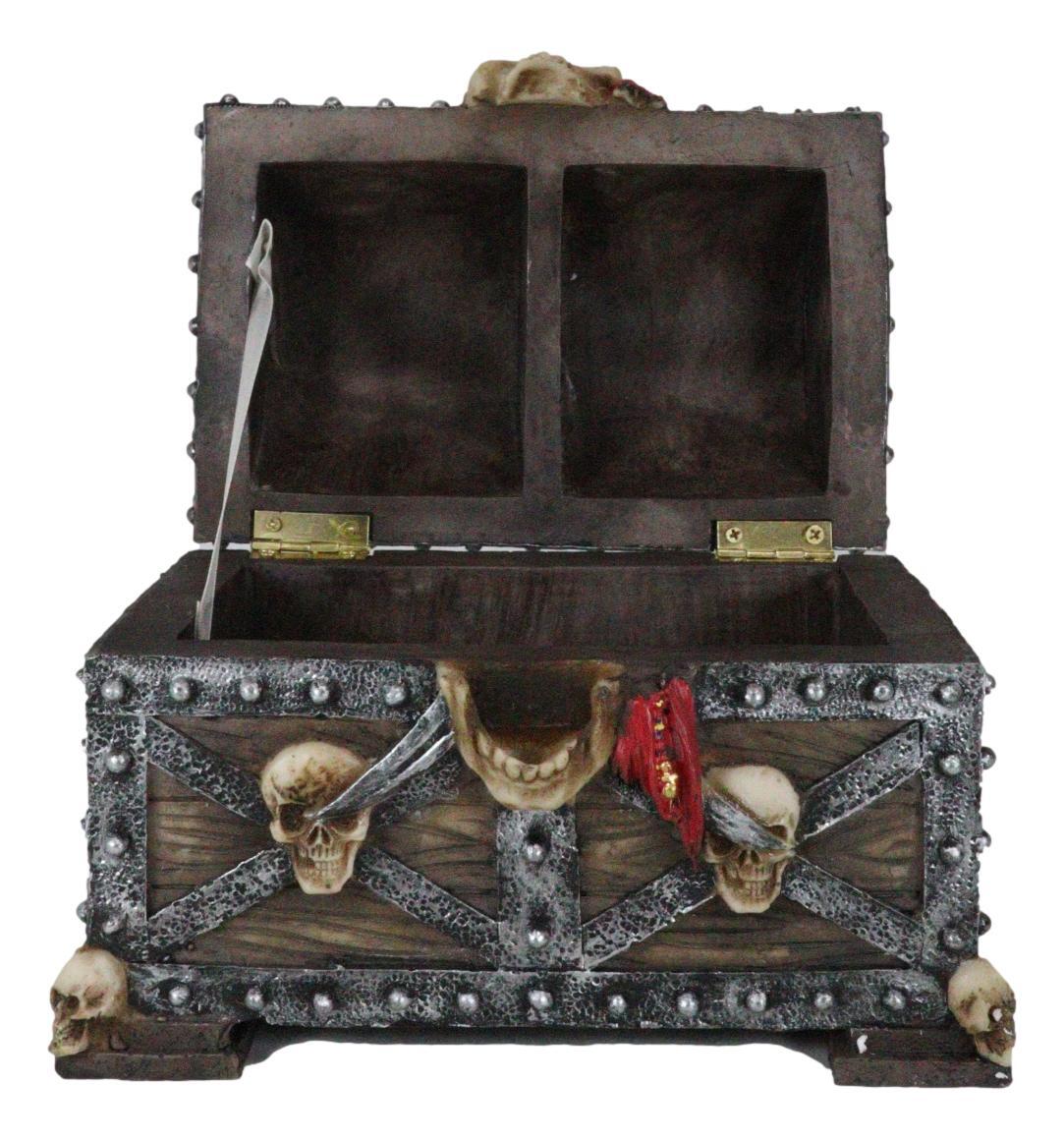 Large Caribbean Pirate Marauder Skull With Criss Cross Blades Treasure Chest Box