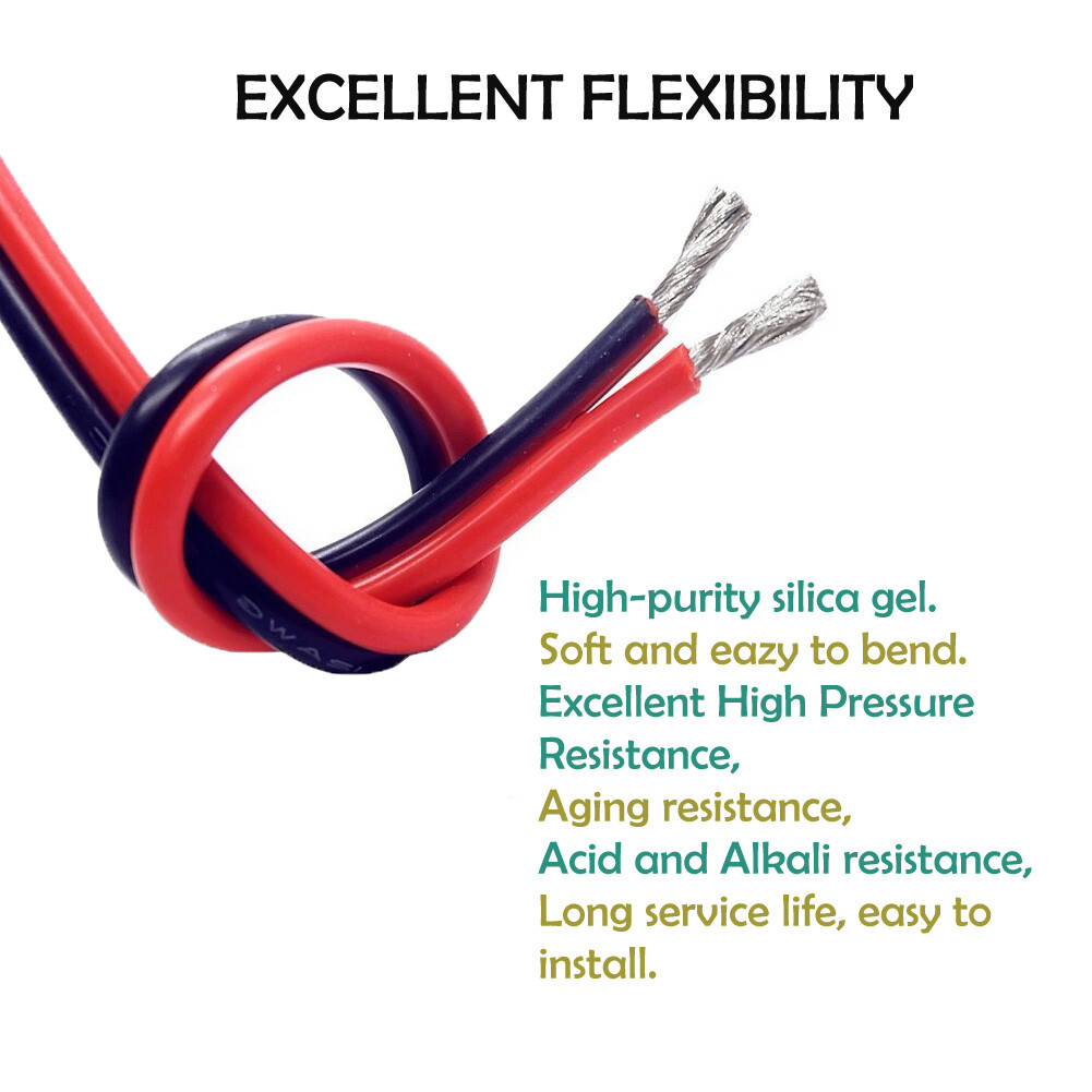 Pair Black + Red Solar Panel Extension Cable Silicon Wire Connector 10 AWG