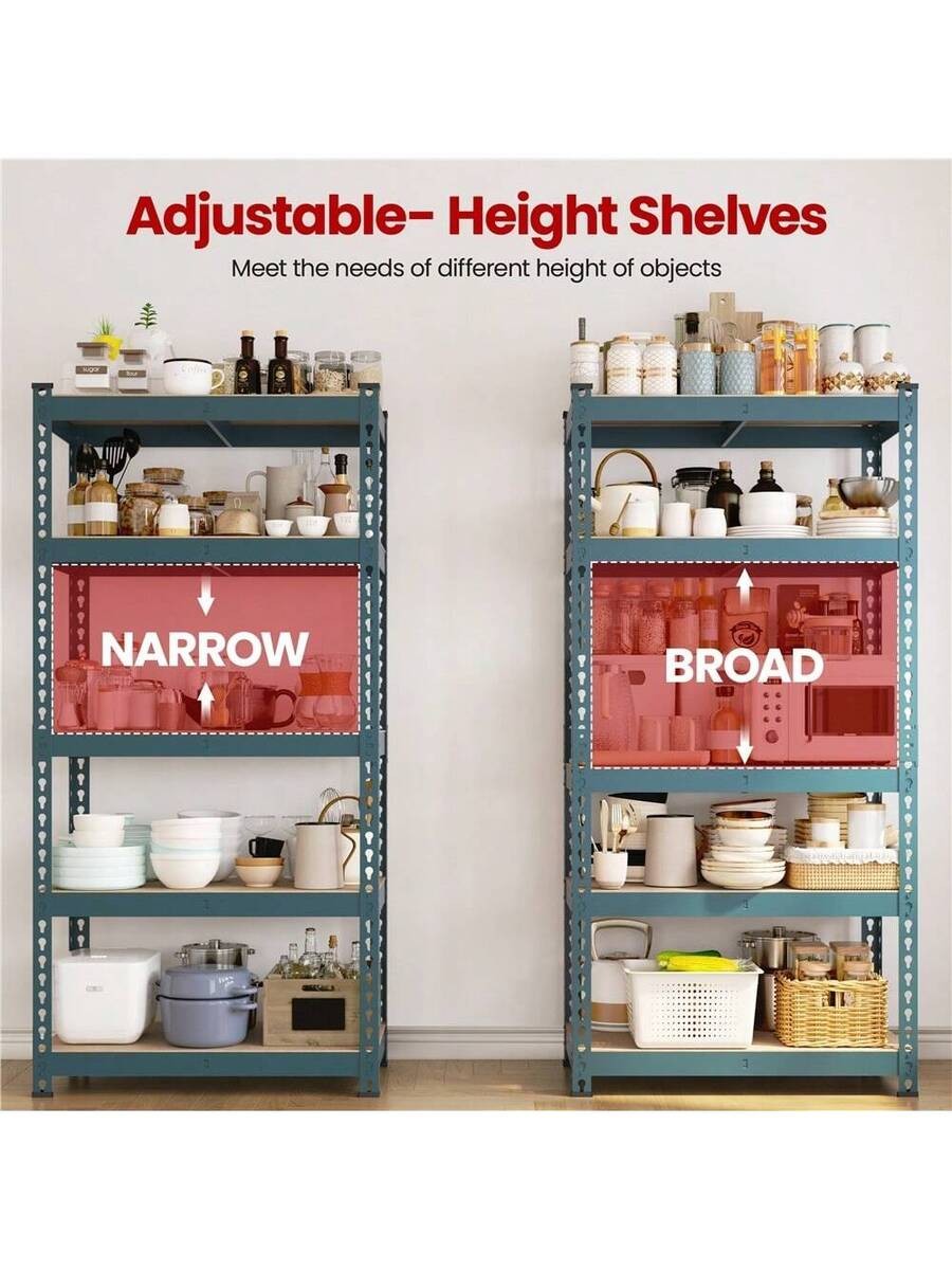 5-Tier Boltless Adjustable Metal Shelving Unit MDF Shelves for Garage Store