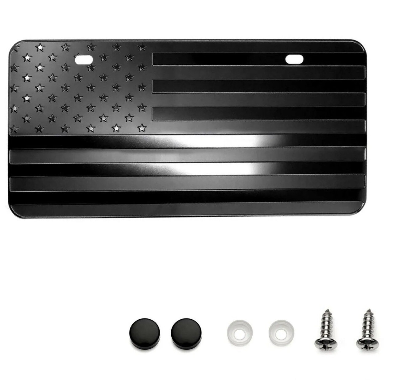 Blackout USA American Flag Metal Embossed License Plate (12"x6", Black)