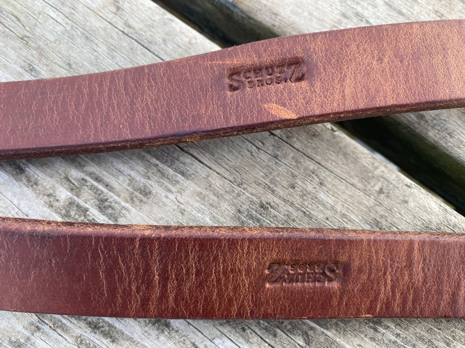 Lightly used Schutz Bros leather & elastic side reins horse training aid US made