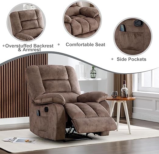 EBELLO Massage Recliner Chairs with Heat & Massage Overstuffed Recliner Chair
