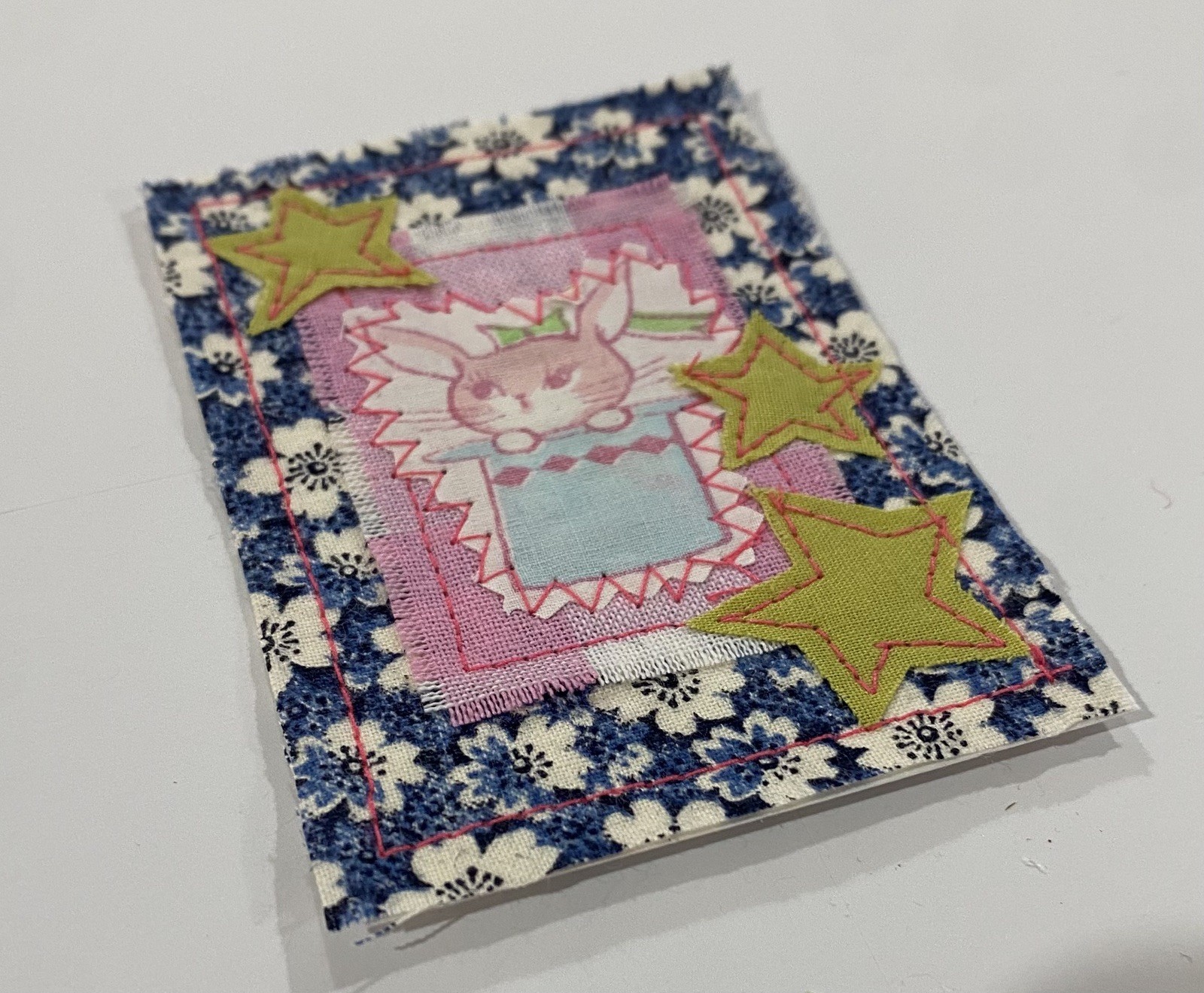 aceo original art card fabric rabbit in magicians hat 006 primrose.art.cards