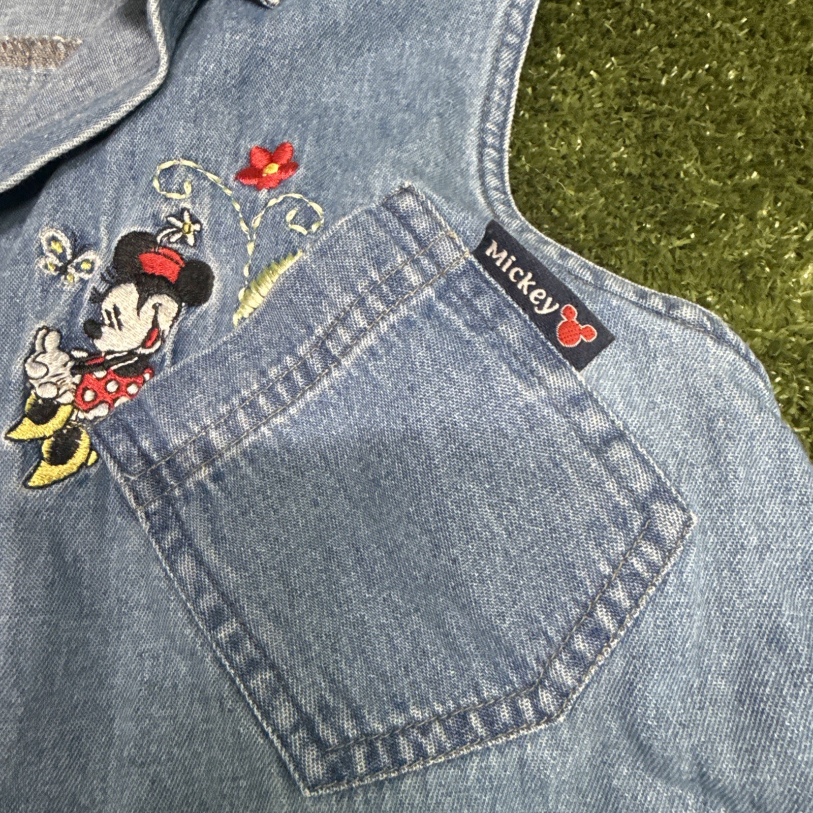 Vintage 90s Mickey Unlimited Minnie And Mickey Embroidered Denim Tank Size Med