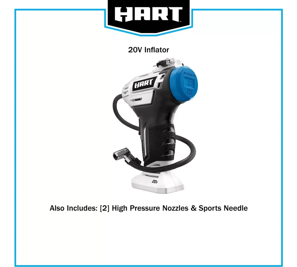 NEW HART 20-Volt Cordless Inflator Air Pump with 20-inch Hose- Tool Only