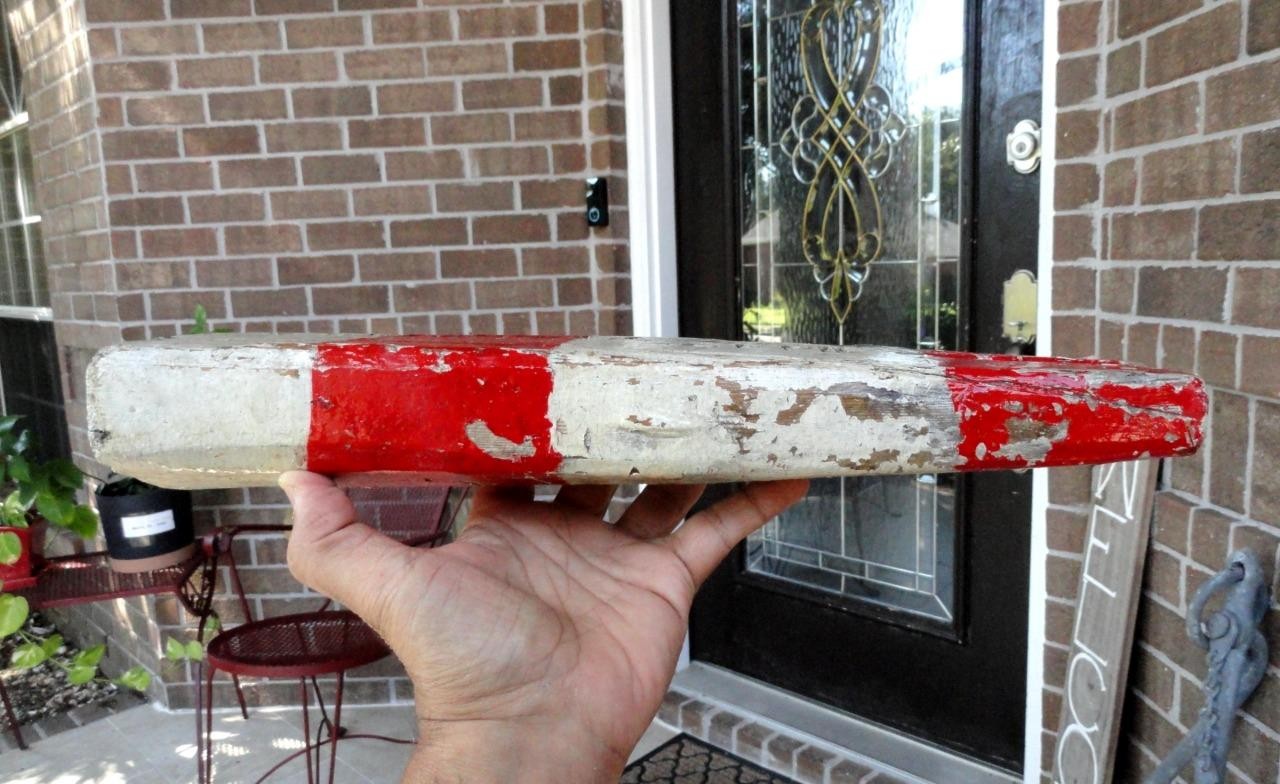 WEATHERED DISTRESSED WOOD Nautical Red & White Lobster Buoy E FL LANGILLE 11440