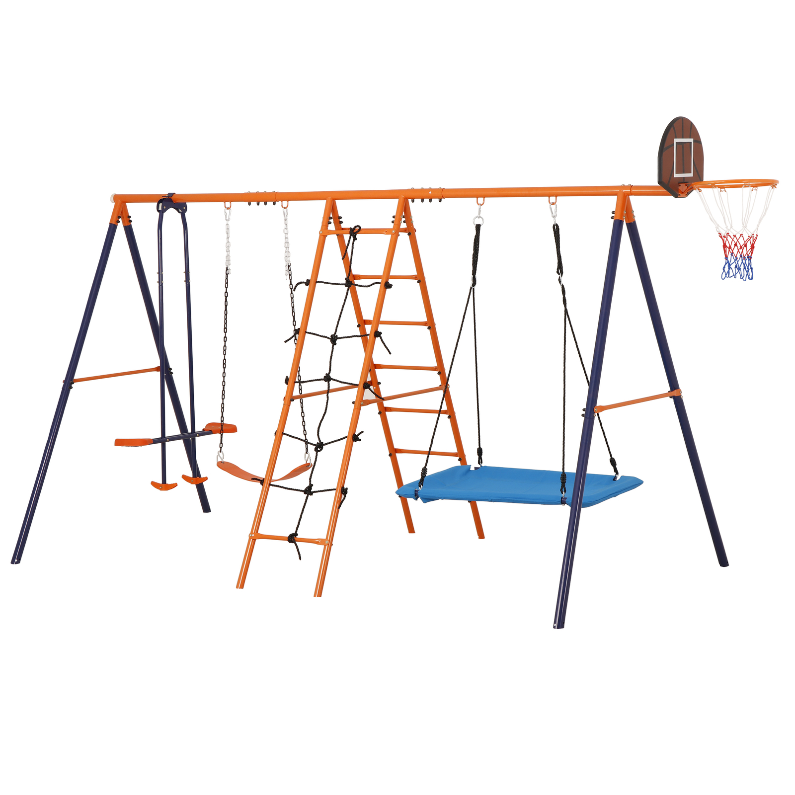 6-in-1 Swing Sets for Backyard Multifunction Metal Playground Swing Set for kids
