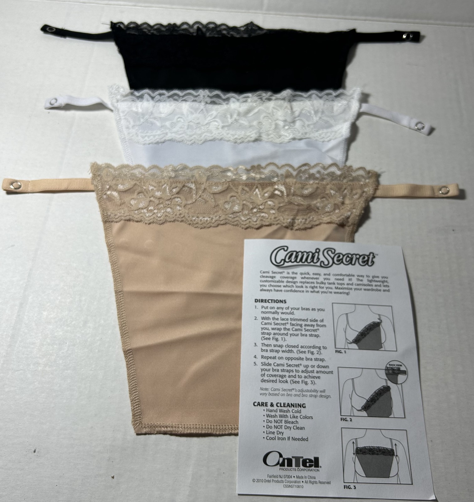 As seen on TV Cami Secret Clip on Camisoles White Black tan Adjustable One Size