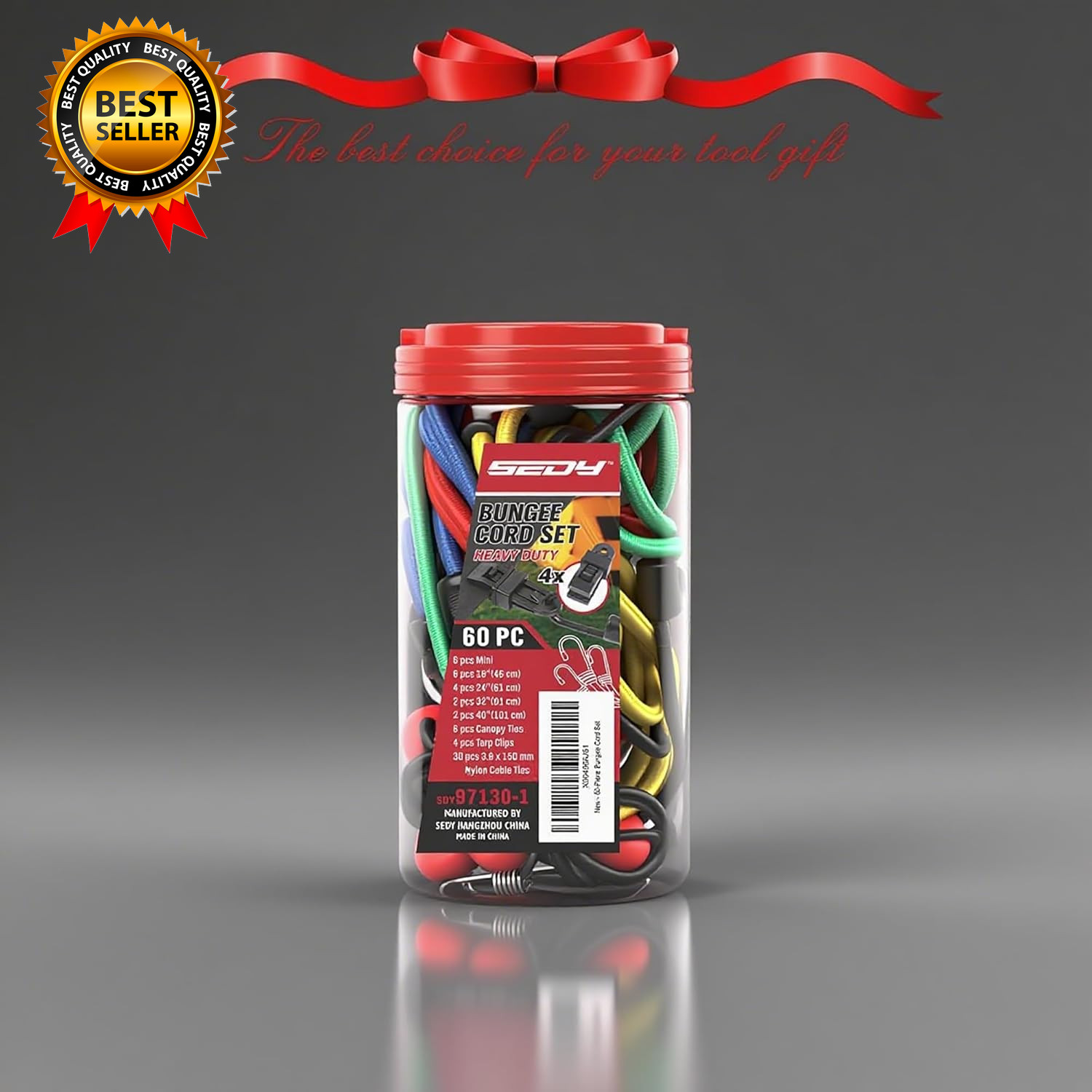 60-Piece Bungee Cords Assorted Sizes 10" 18" 24" 32" 40" Bungee Cords with Hooks