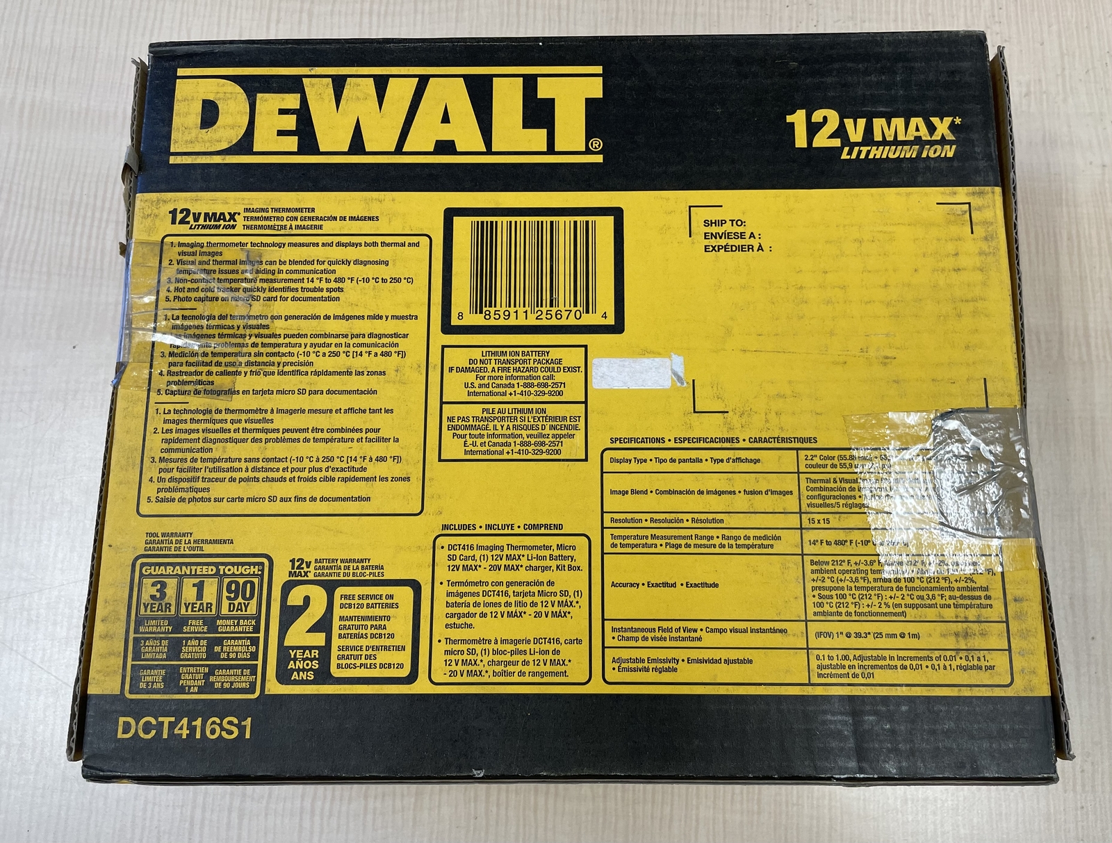 DEWALT DCT416S1 12-Volt Max Imaging Thermometer BARE (TOOL ONLY) NEW OPEN BOX