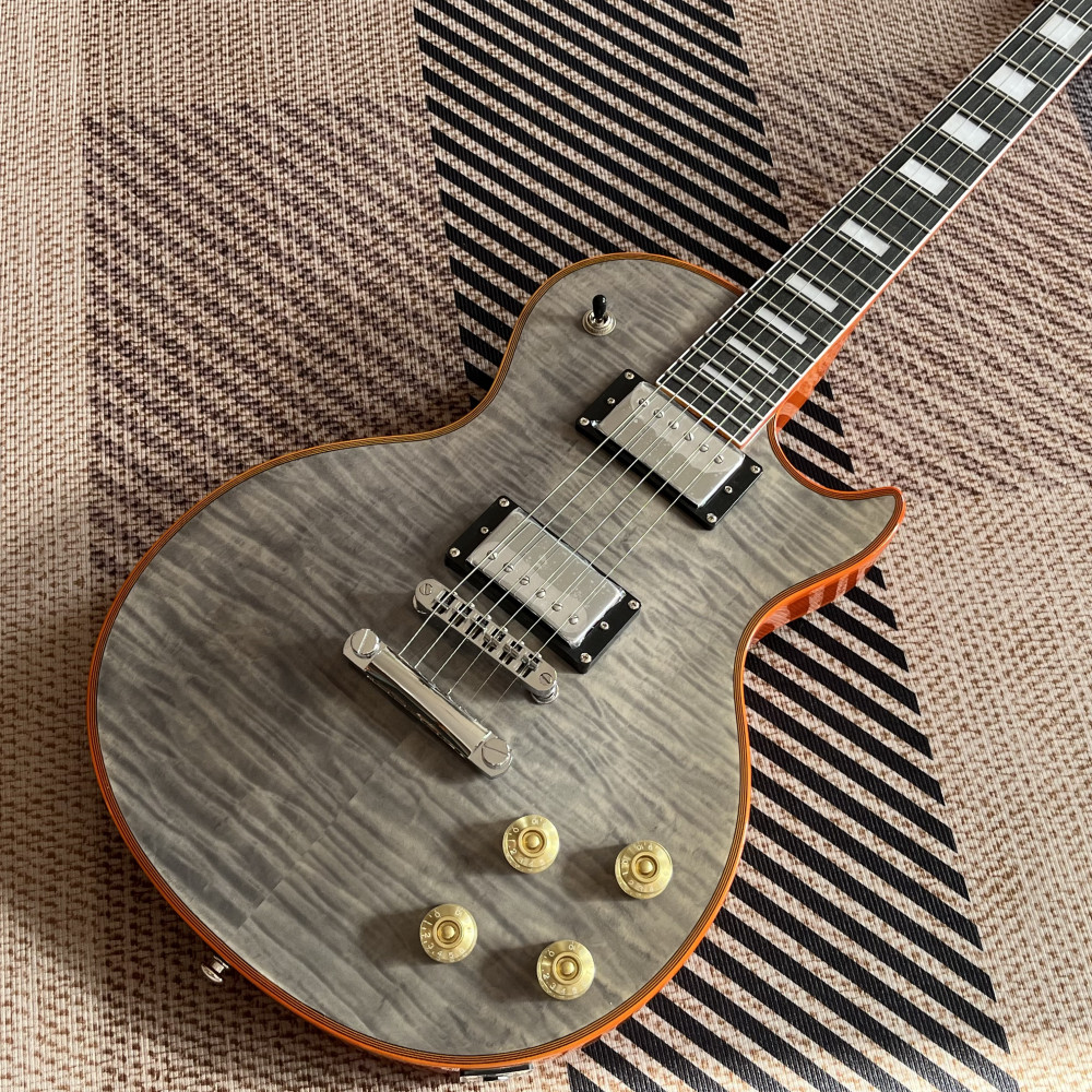 Custom Shop Gray Electric Guitar orange logo and binding in stock free shipping
