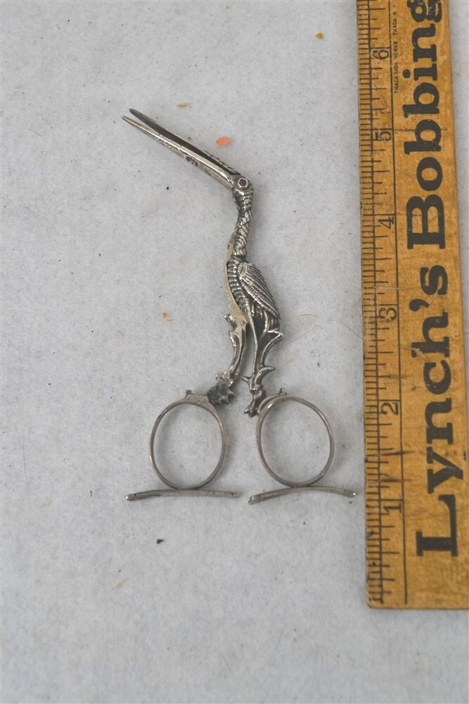 early period midwife stork umbilical clamp babies 19th c silver original antique