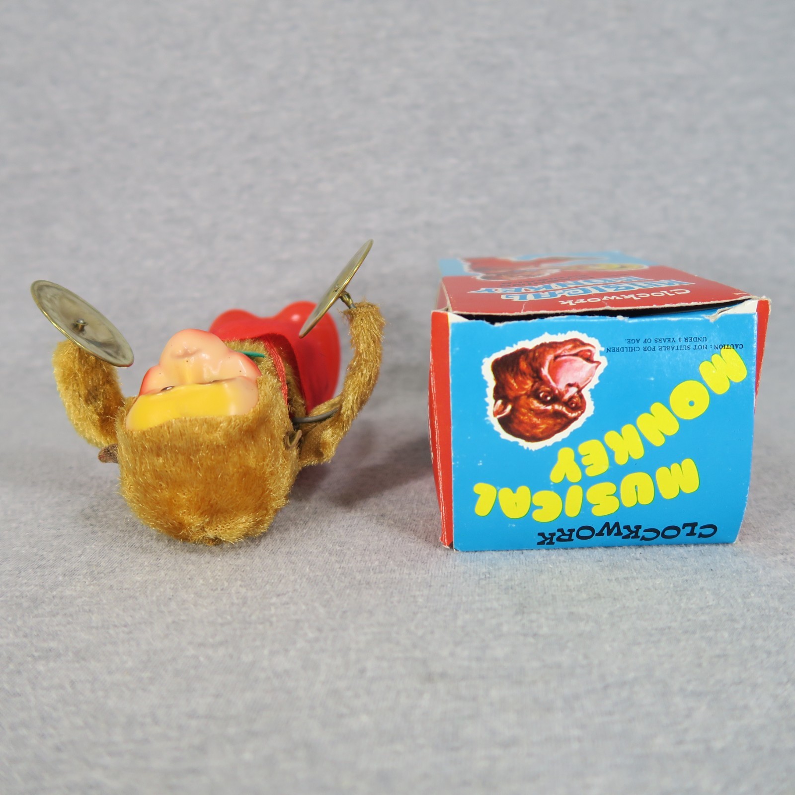 Clockwork Musical Monkey w/ Clashing Cymbals Wind Up Toy & Box Vintage Hong Kong