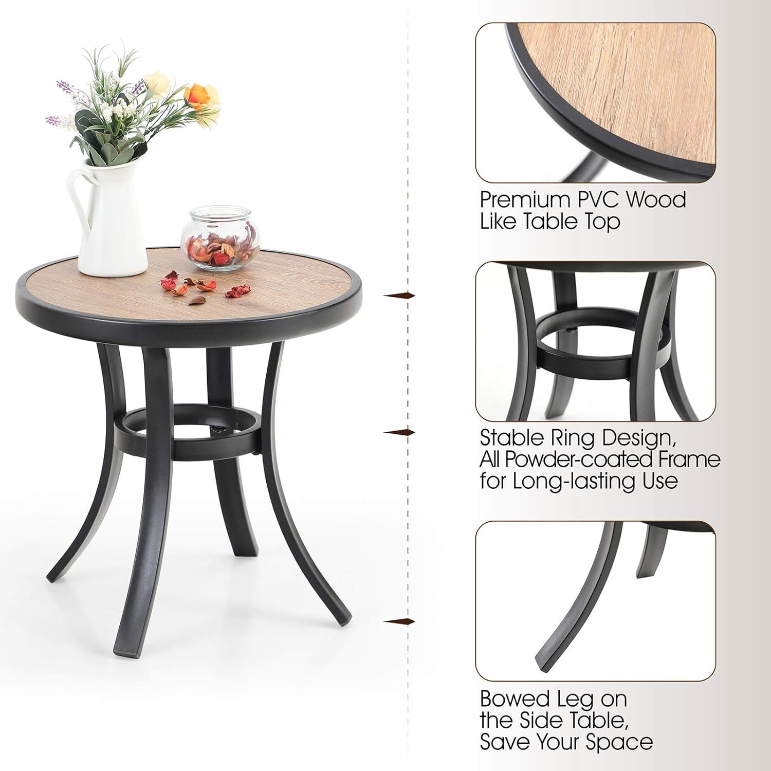 Outdoor Round Side Table Coffee Table Bistro Table Porch Side Table Metal Frame