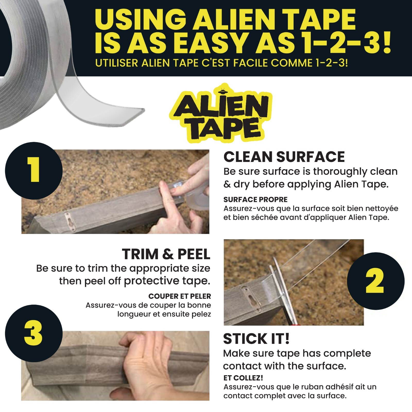 Alien Tape Double Sided Multipurpose Adhesive Grip Mounting Tape - 3 Pack