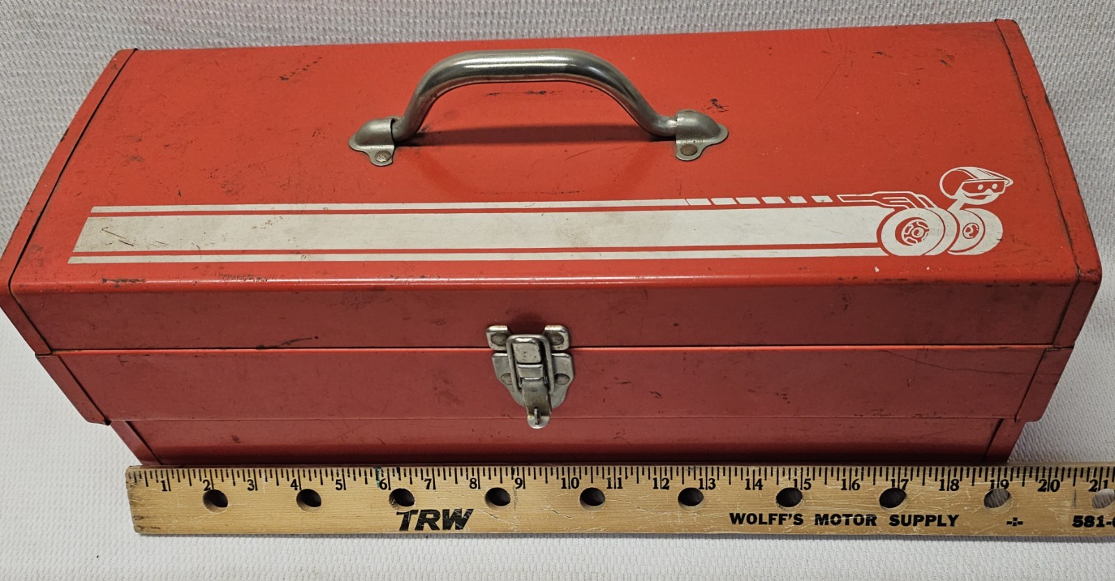 Vintage 1970's Mopar Dodge Scat Pack Bumblebee Red Toolbox NO Tray 7.5" × 20"