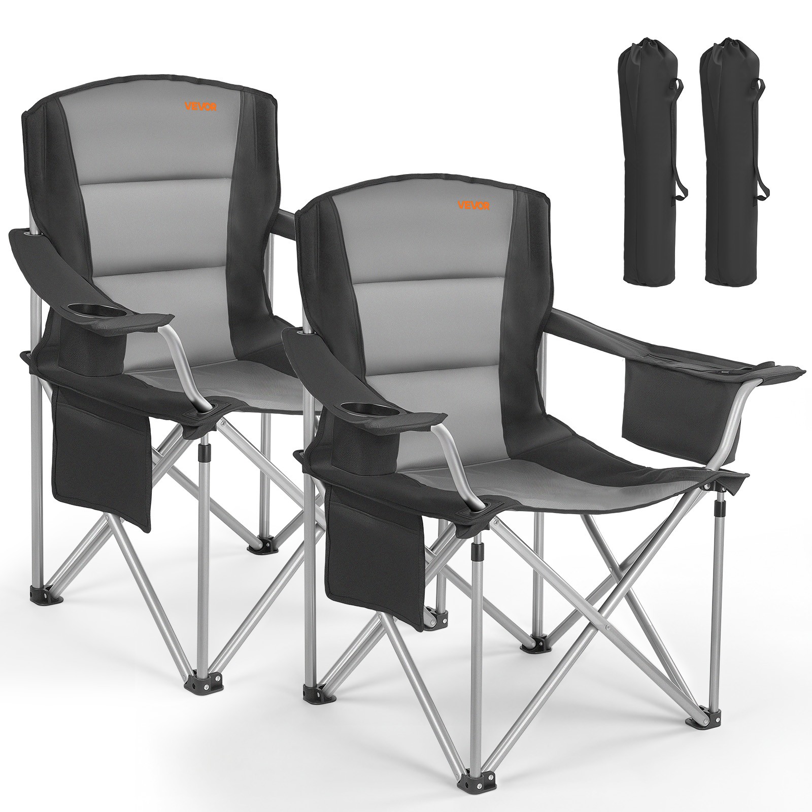 VEVOR Oversized Camping Chairs 450lbs Folding Chair Cup Holder Cooler Bag 2 Pack