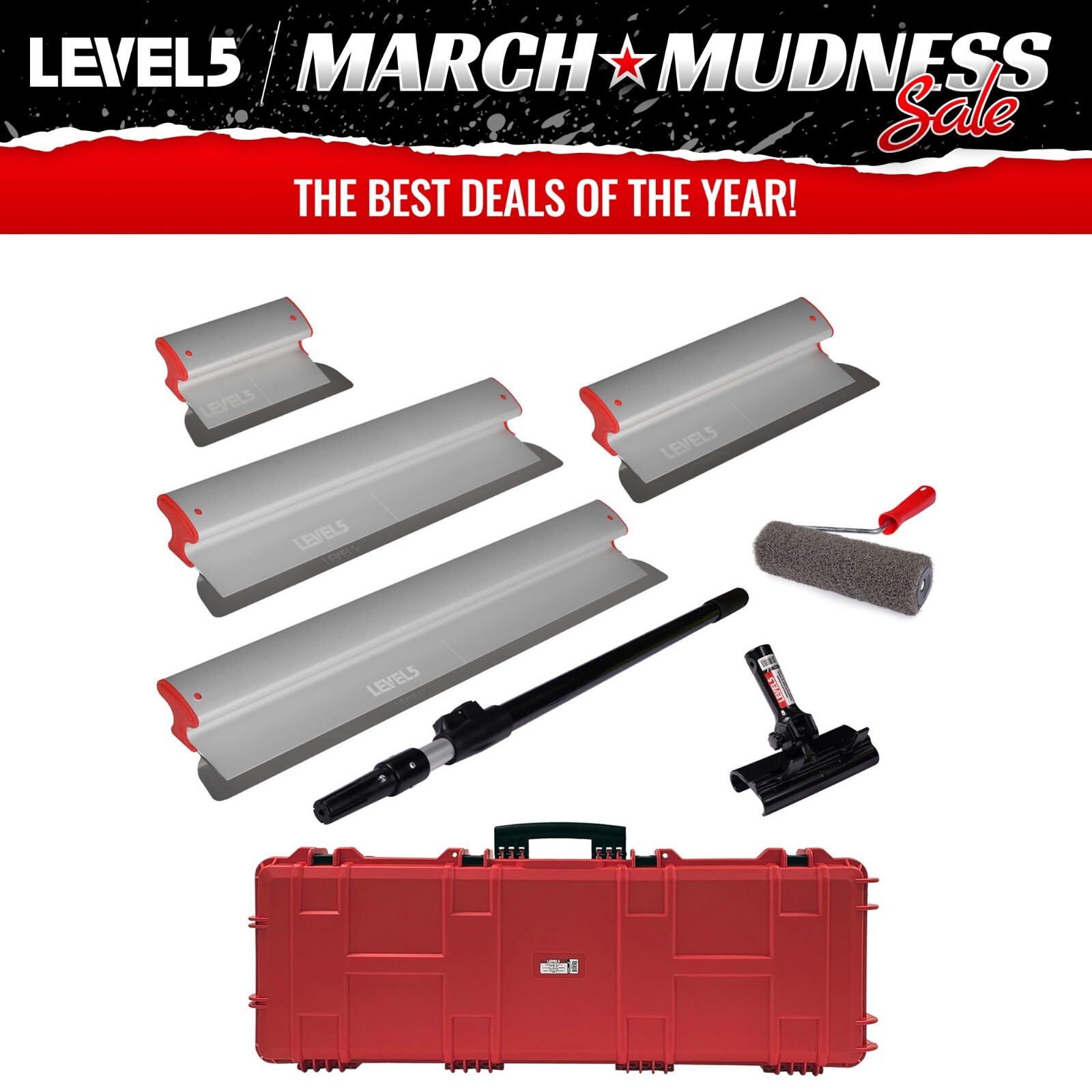 LEVEL5 Drywall Skimming Blades 10” 16” 24” 32” w/ Roller, Handle & Case | 5-550