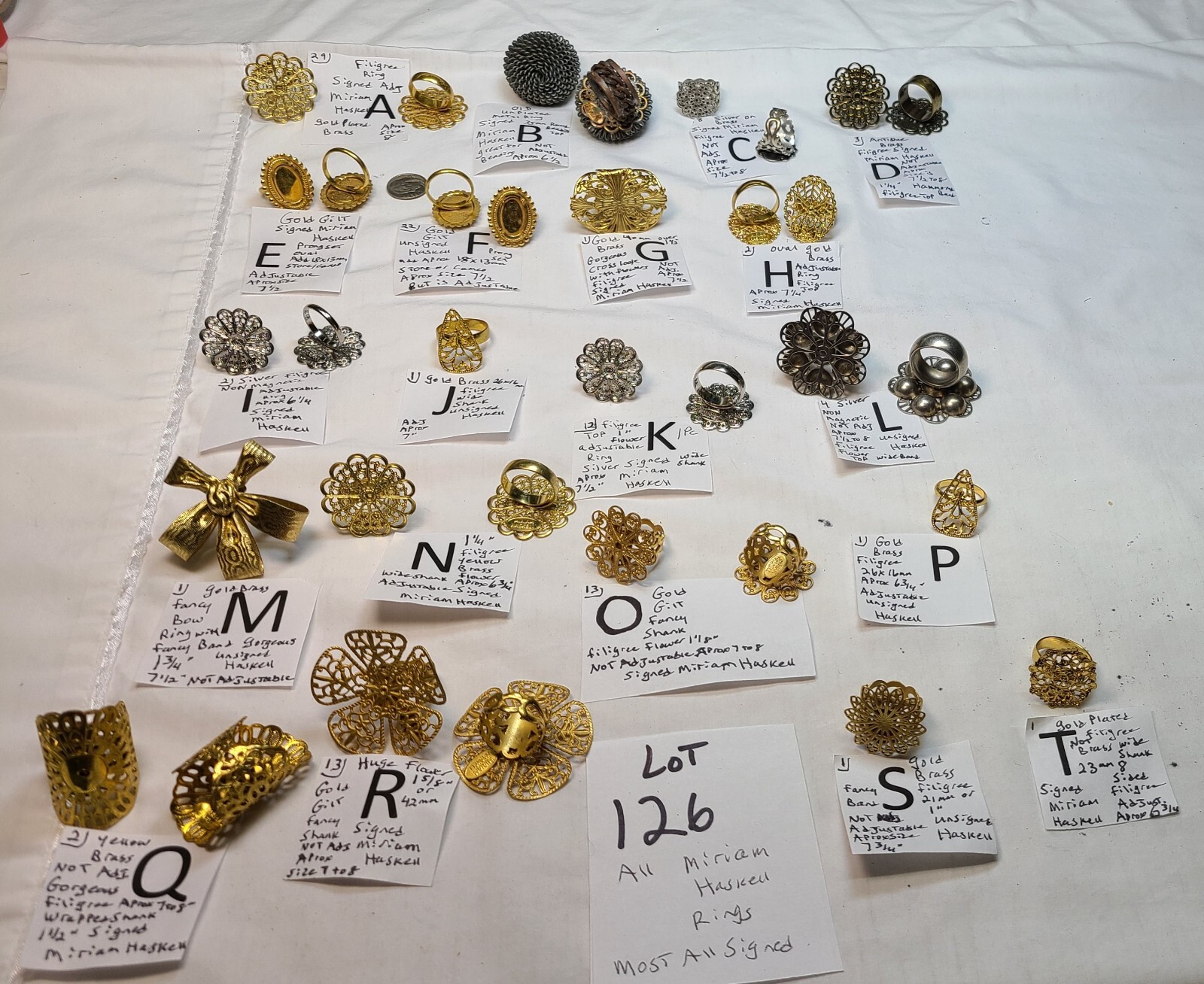 Vtg Miriam Haskell Jewelry Ring Findings Many signed Filigree Chunky Cabs + 126