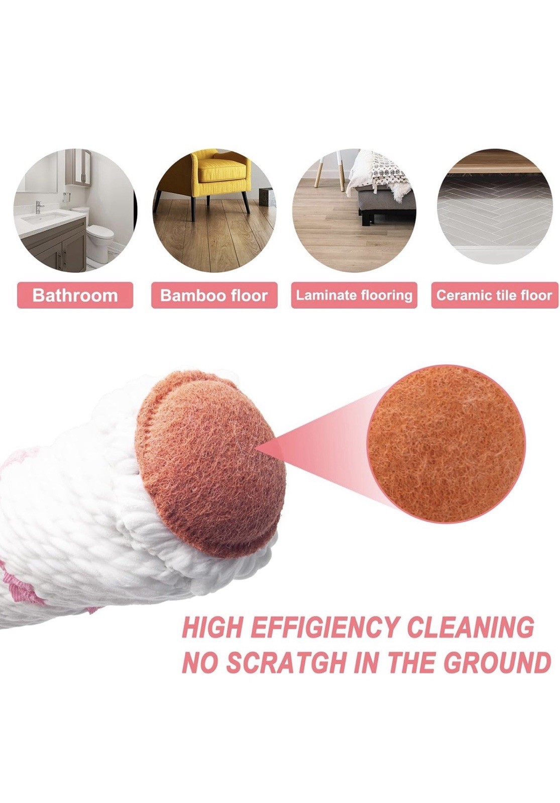 Self-Wringing Microfiber Round Wet Mop with Pink Handle, 57in