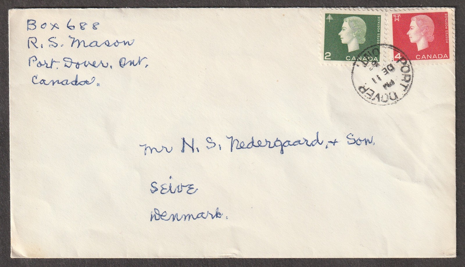 Canada to Denmark PORT DOVER Queen Elizabeth 2c 4c Cameos 1963