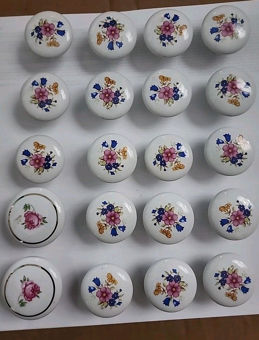 Vintage Porcelain Drawer Knobs/2LG, 18sm, Floral Design Hardware Included