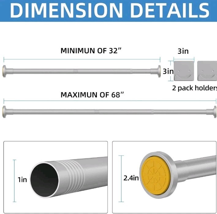 Matte Silver Shower Curtain Rod,1 Inch Diameter Stainless Steel Adjustable Sp...