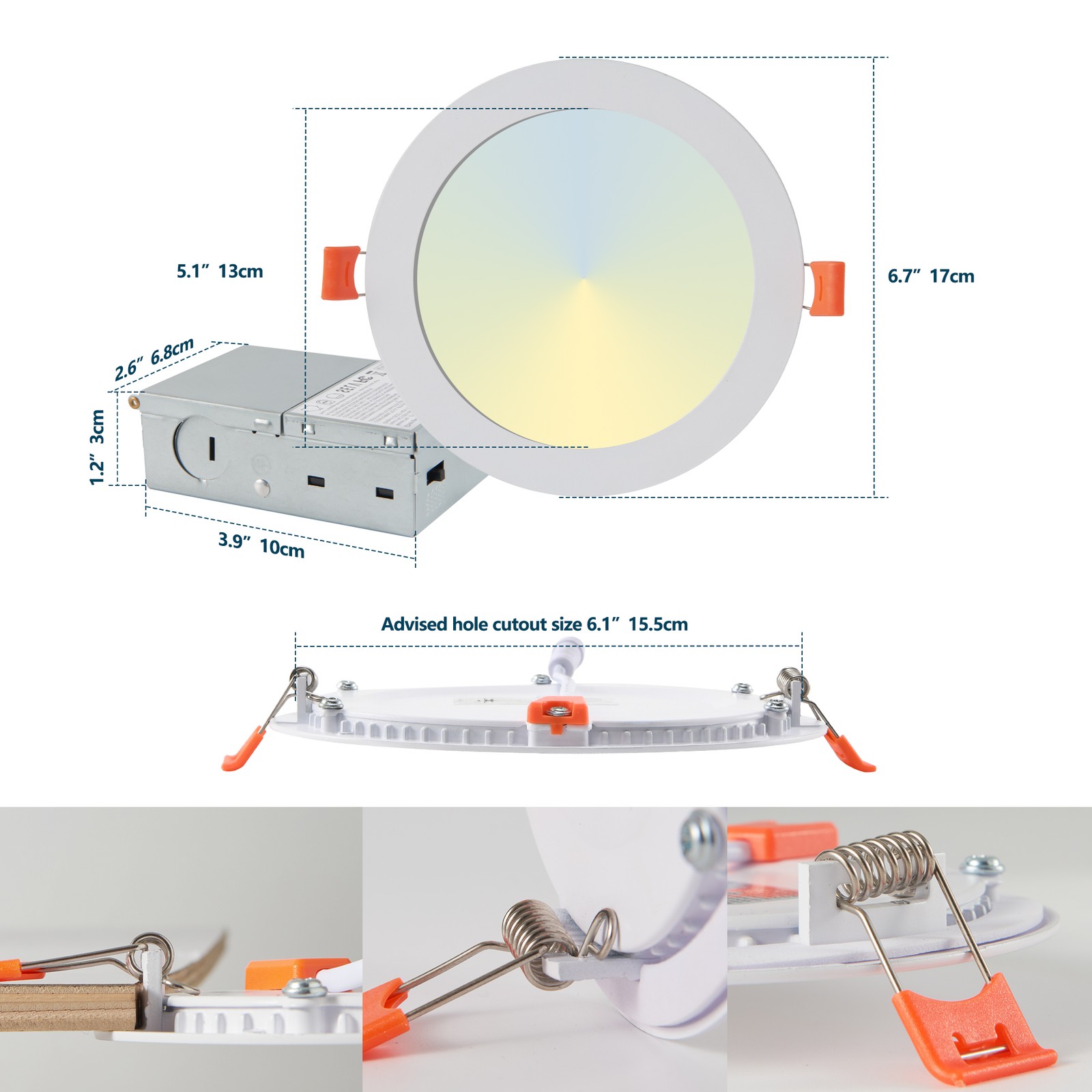 12 Pack 6 Inch Recessed Ceiling 5CCT LED Dimmable Panel Light with Junction Box