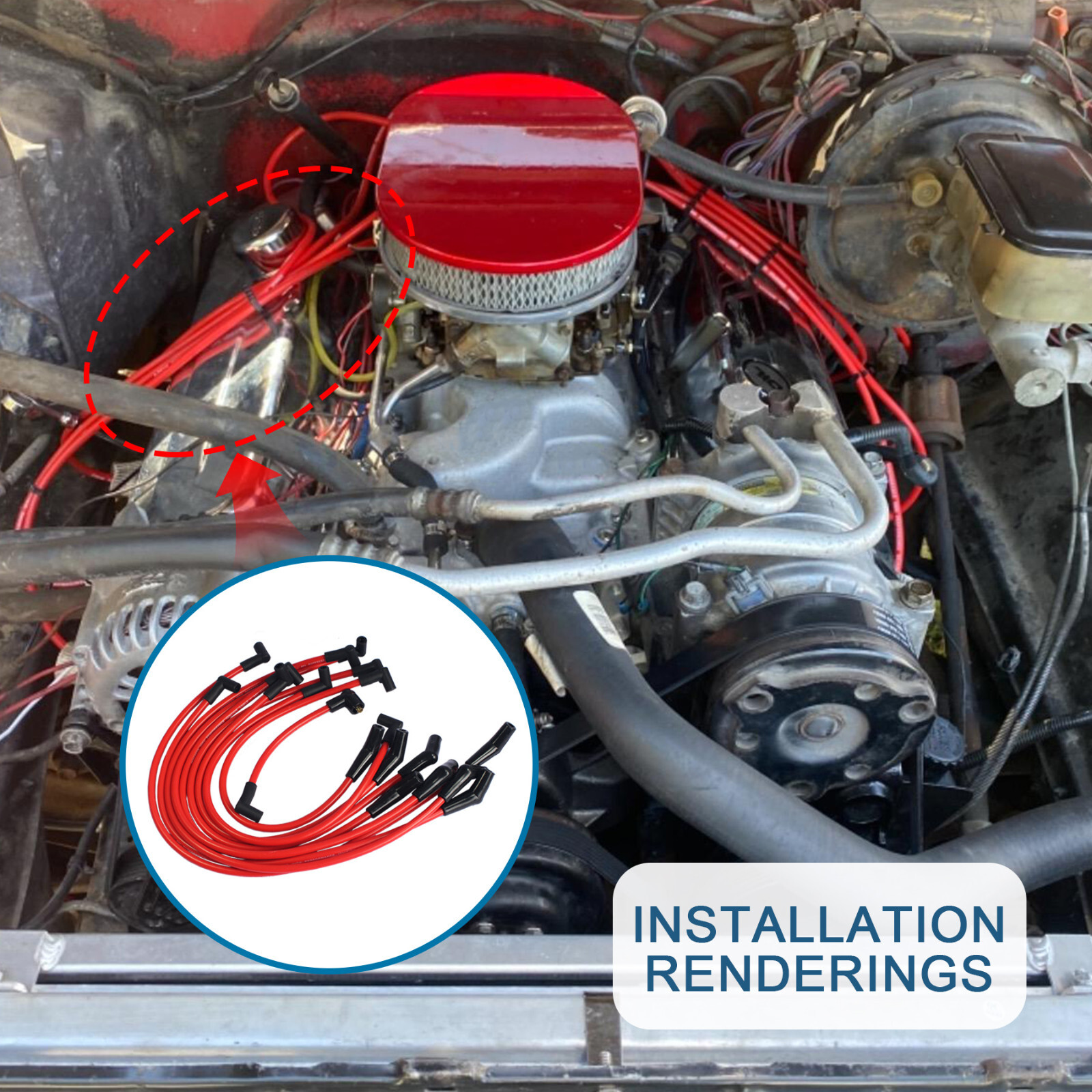 FOR SMALL BLOCK FORD 289-302 Small HEI Distributor + 45K Coil +SPARK PLUG WIRES