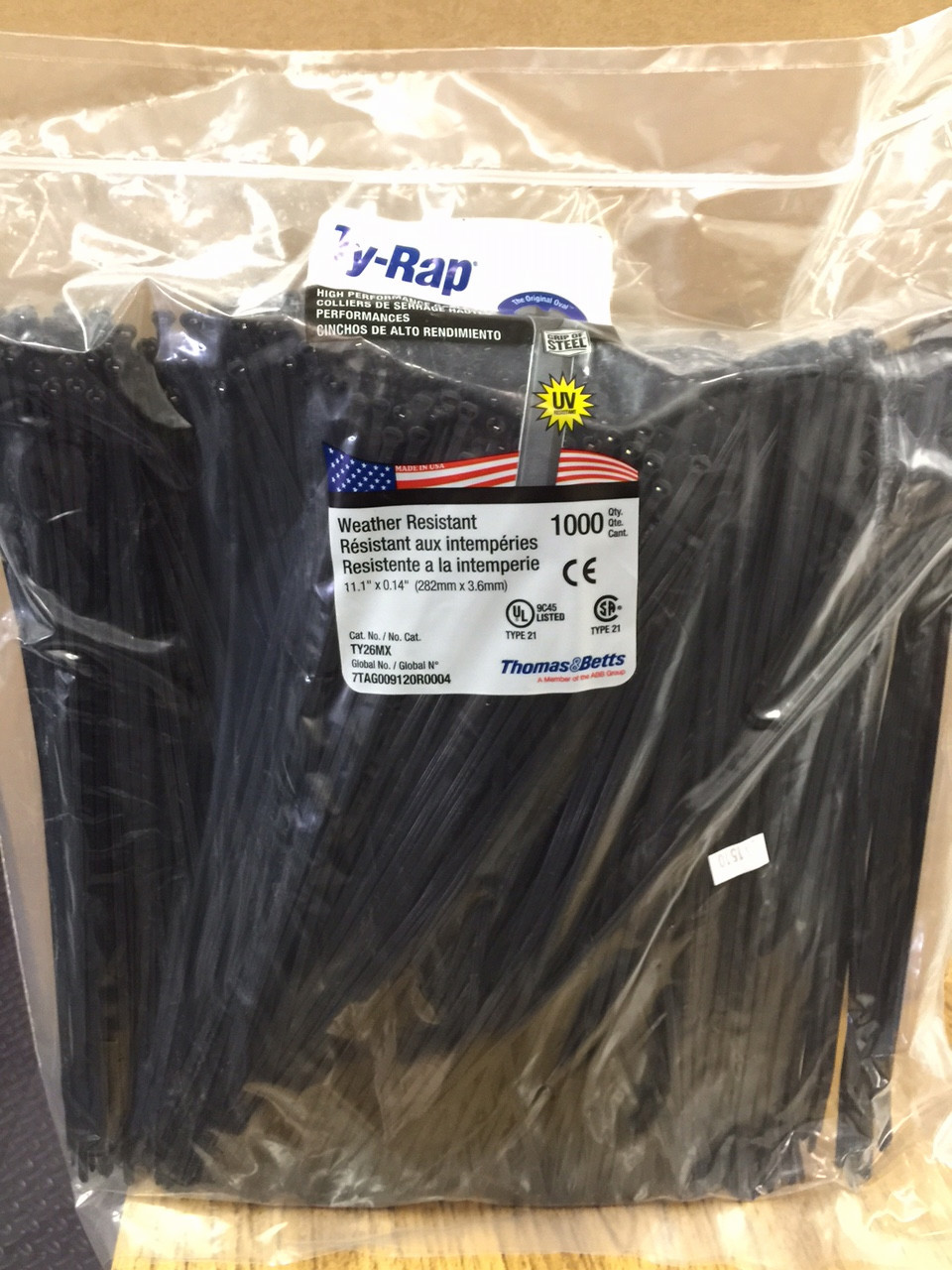 Thomas & Betts Ty-Rap TY26MX 11.1" 40lb UV Black 1,000/bag