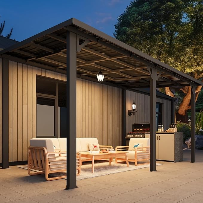 Heavy Duty Hardtop Lean-to Gazebo Galvanized Steel Pergola