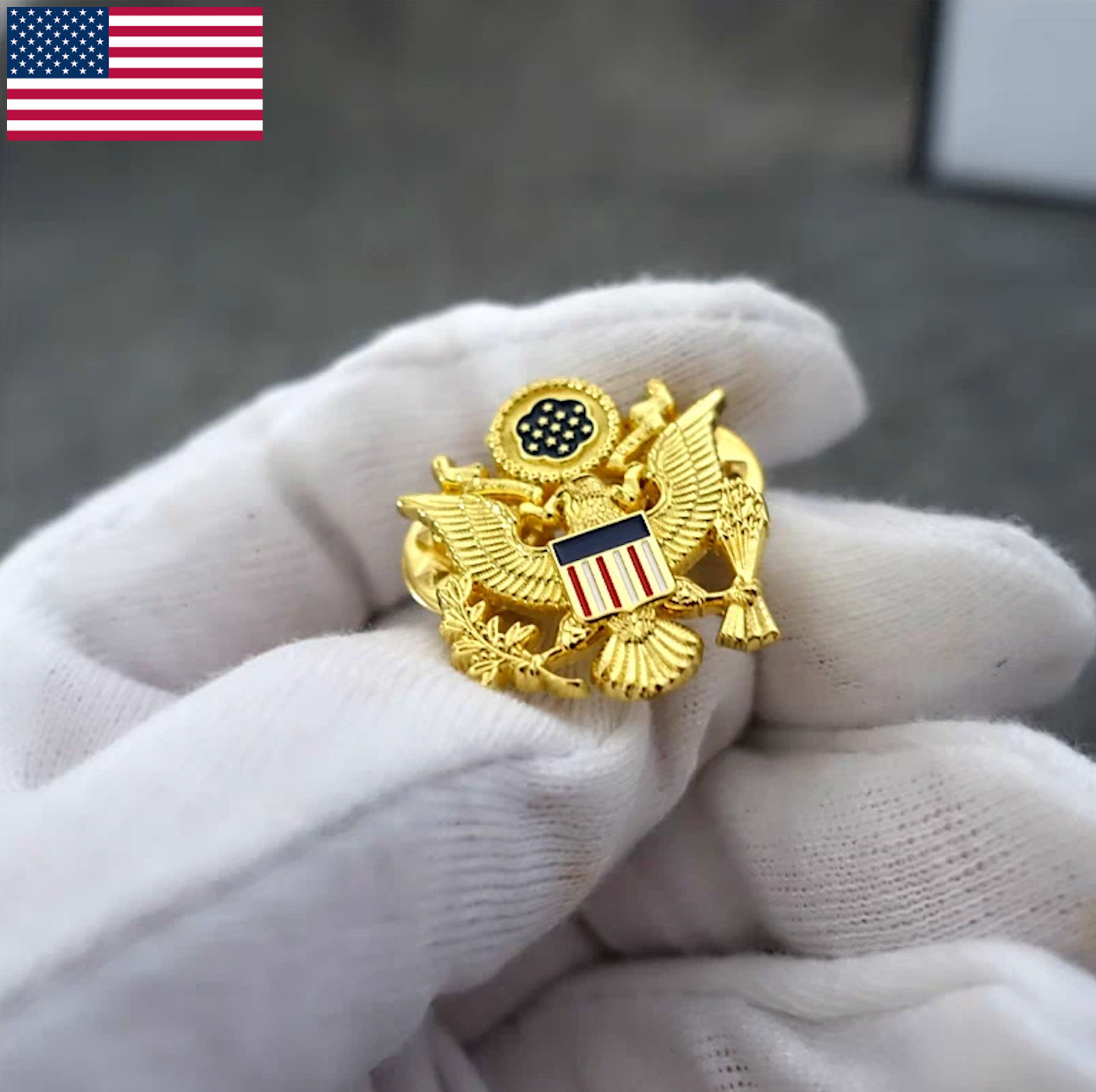 USA Coat of Arms Lapel Pin American Eagle Gold Brooch