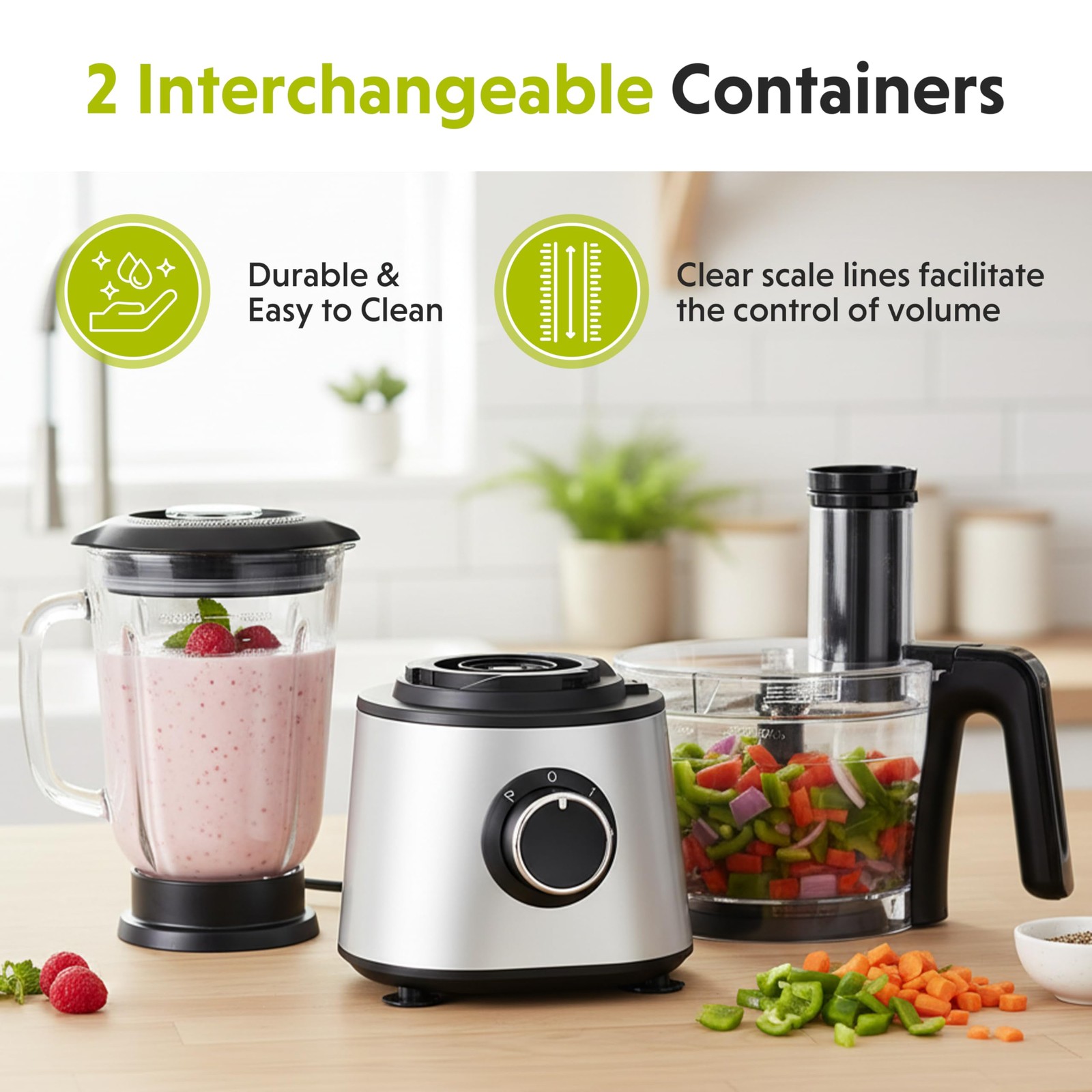 Food Processor Blender Combo, 300W Electric Food Processor for Slicing, Dough