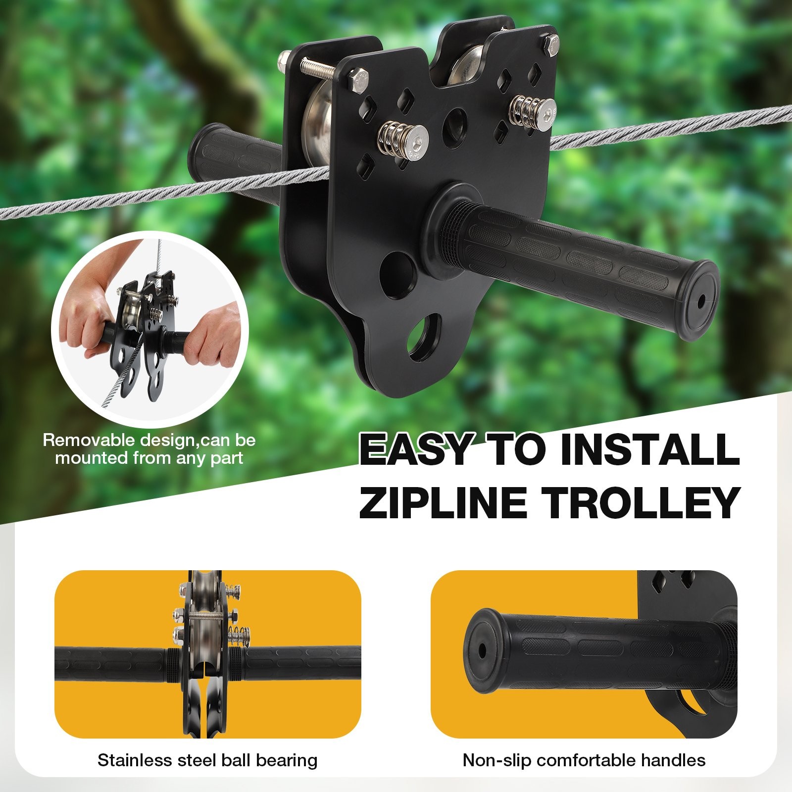 300FT Zip Line for Adults and Kids - Up To 400LBS Quick Tighten Zip Line Kit