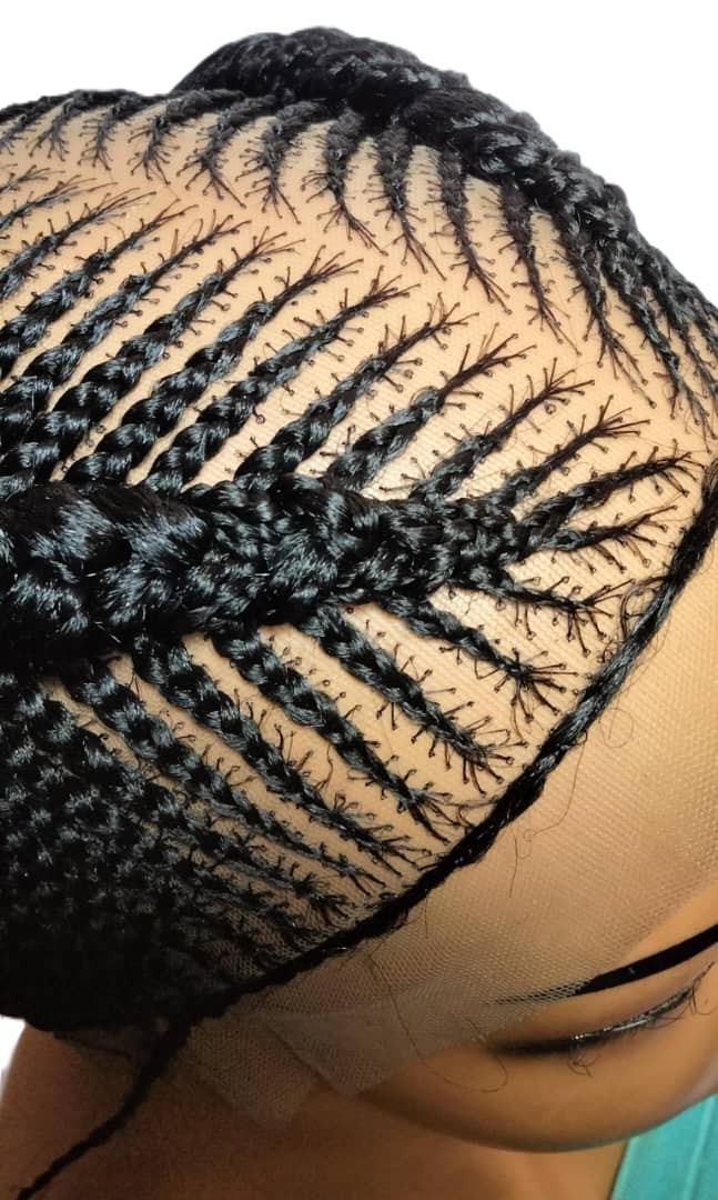 Bun Braided Wig. Ghana Cornrow Braids Full Lace with Baby Hair Bun Wig