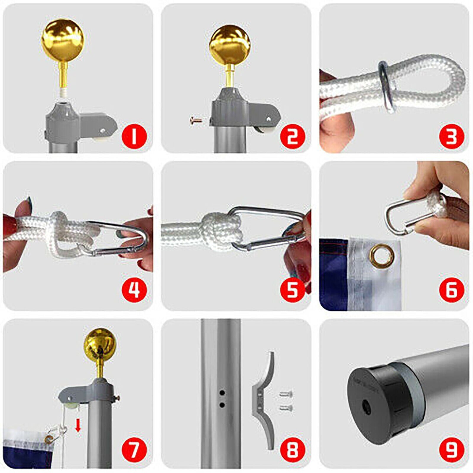 20 Ft Aluminum Flag Pole Sectional Flagpole Kit Heavy Duty 3'x5' US Flag