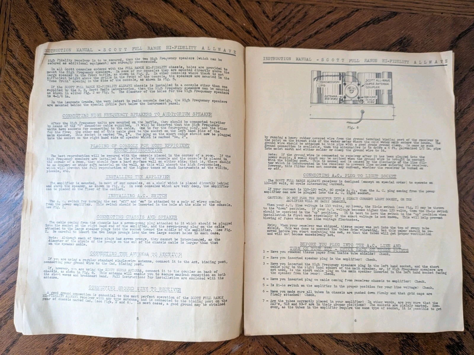 Original EH Scott Full Range High Fidelity Radio Instruction Manual