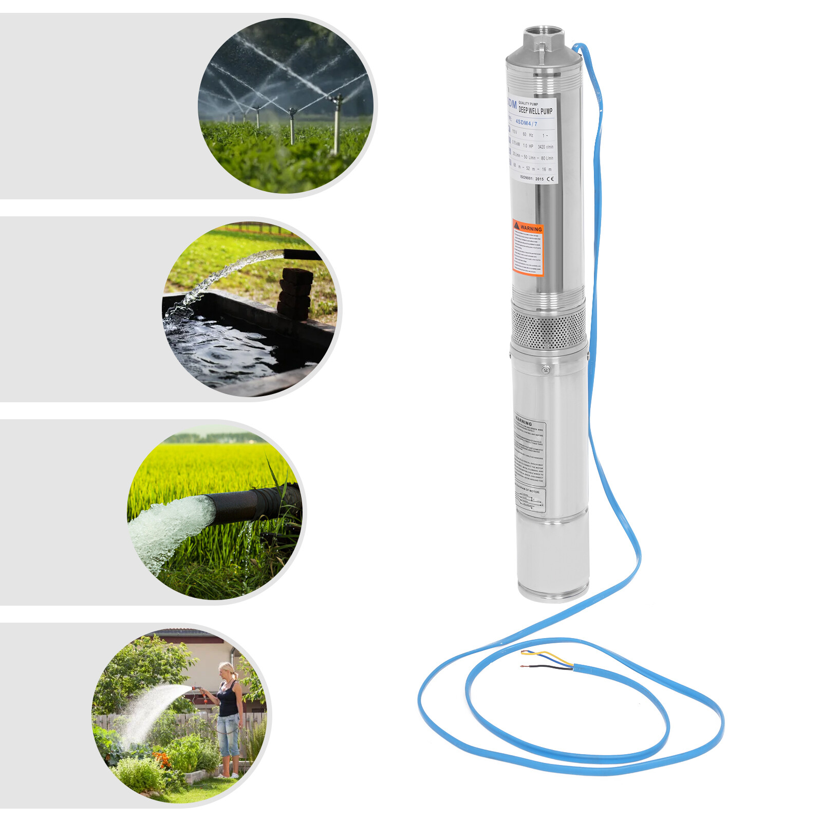 Submersible Pump, Deep Well Pump, Deep Well Pump for Farm Irrigation 1HP 110V