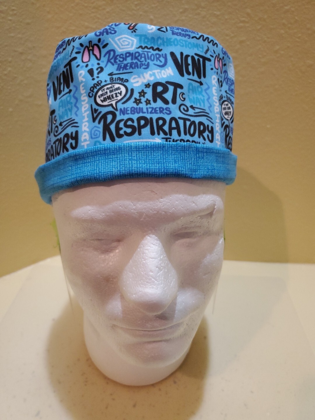 Respiratory Therapy Scribbles Men's Skull/Chemo Surgical Scrub Hat/Cap Handmade