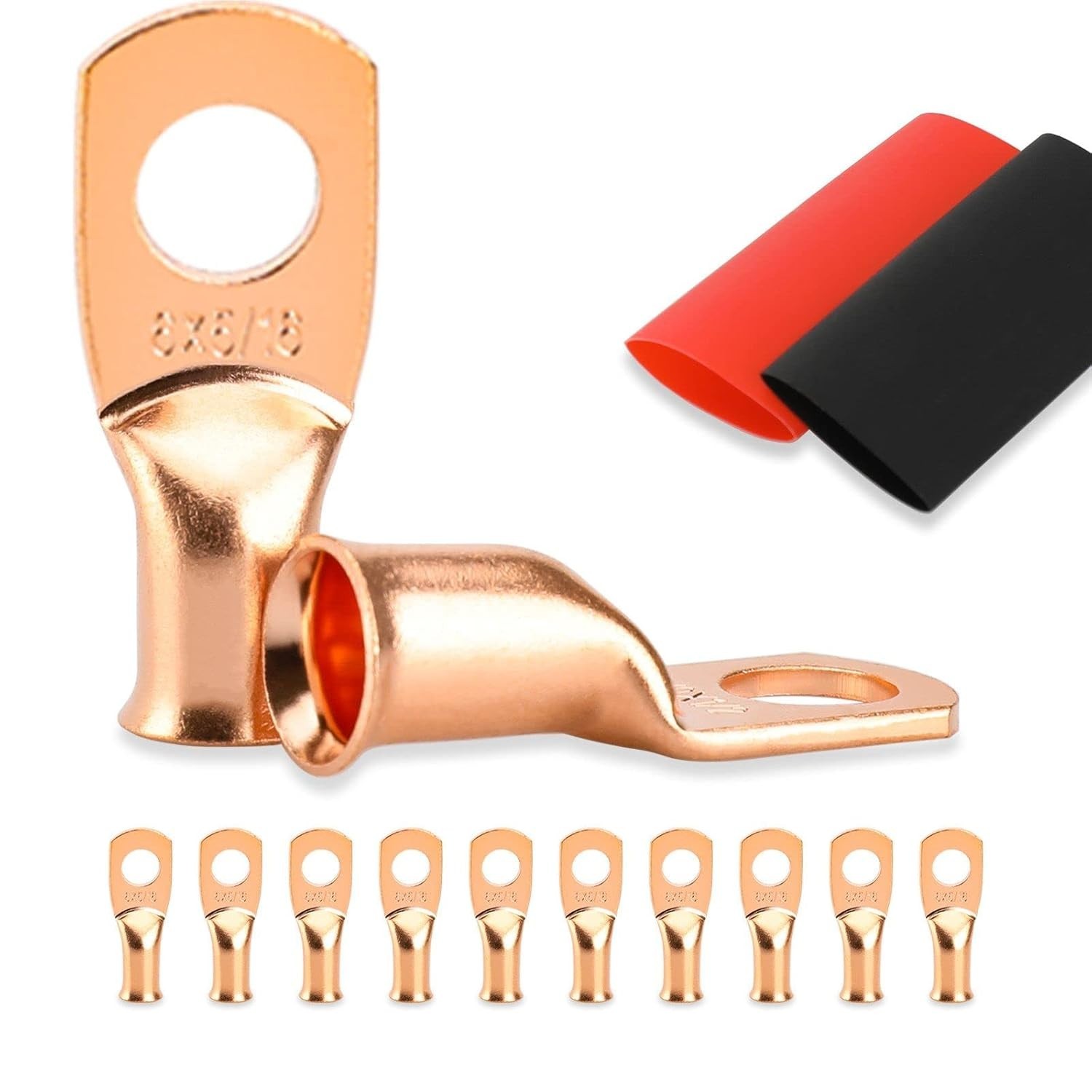 Battery Cable Lugs Copper Heat Shrink 10Pcs 6Gauge 5/16in Power Use