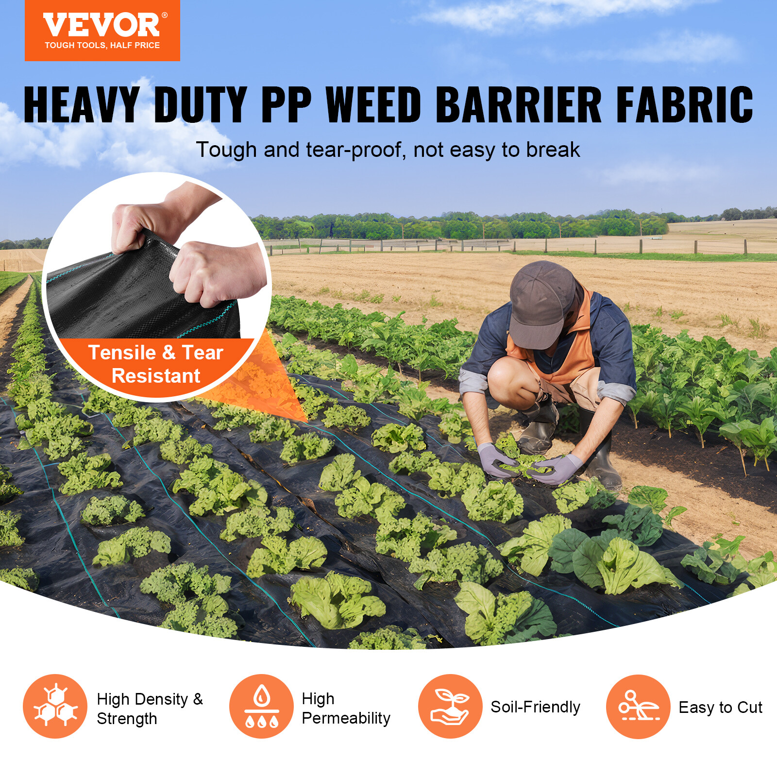 VEVOR Weed Barrier Landscape Fabric 4*300FT Heavy Duty Woven PP Weed Control Mat