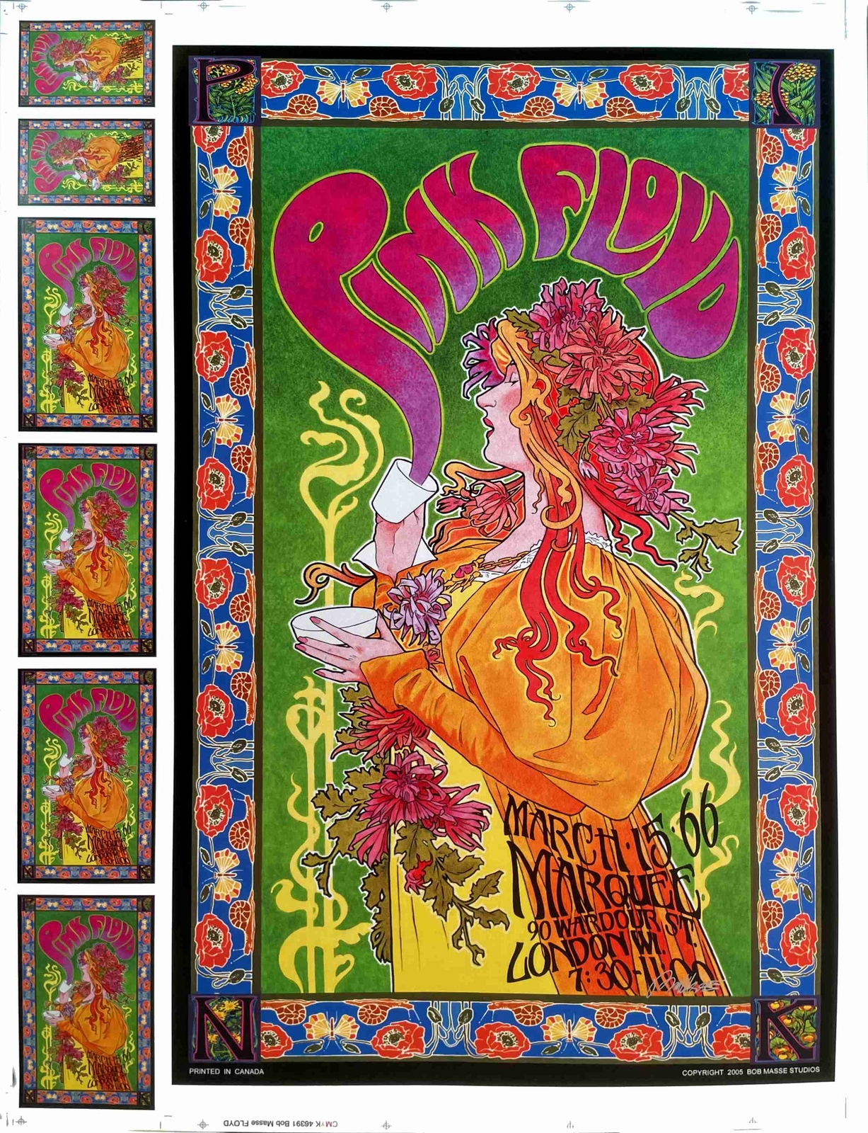 Pink Floyd Poster Marquee Club Orig Rare Uncut Proofsheet Signed Bob Masse