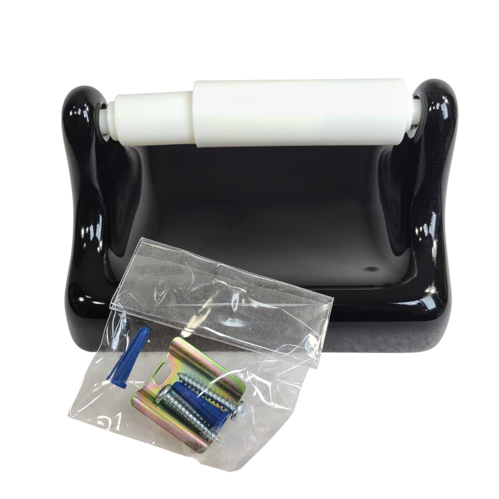 Vintage Black Ceramic TP Toilet Paper Holder Screw in Drywall Mid Century Modern