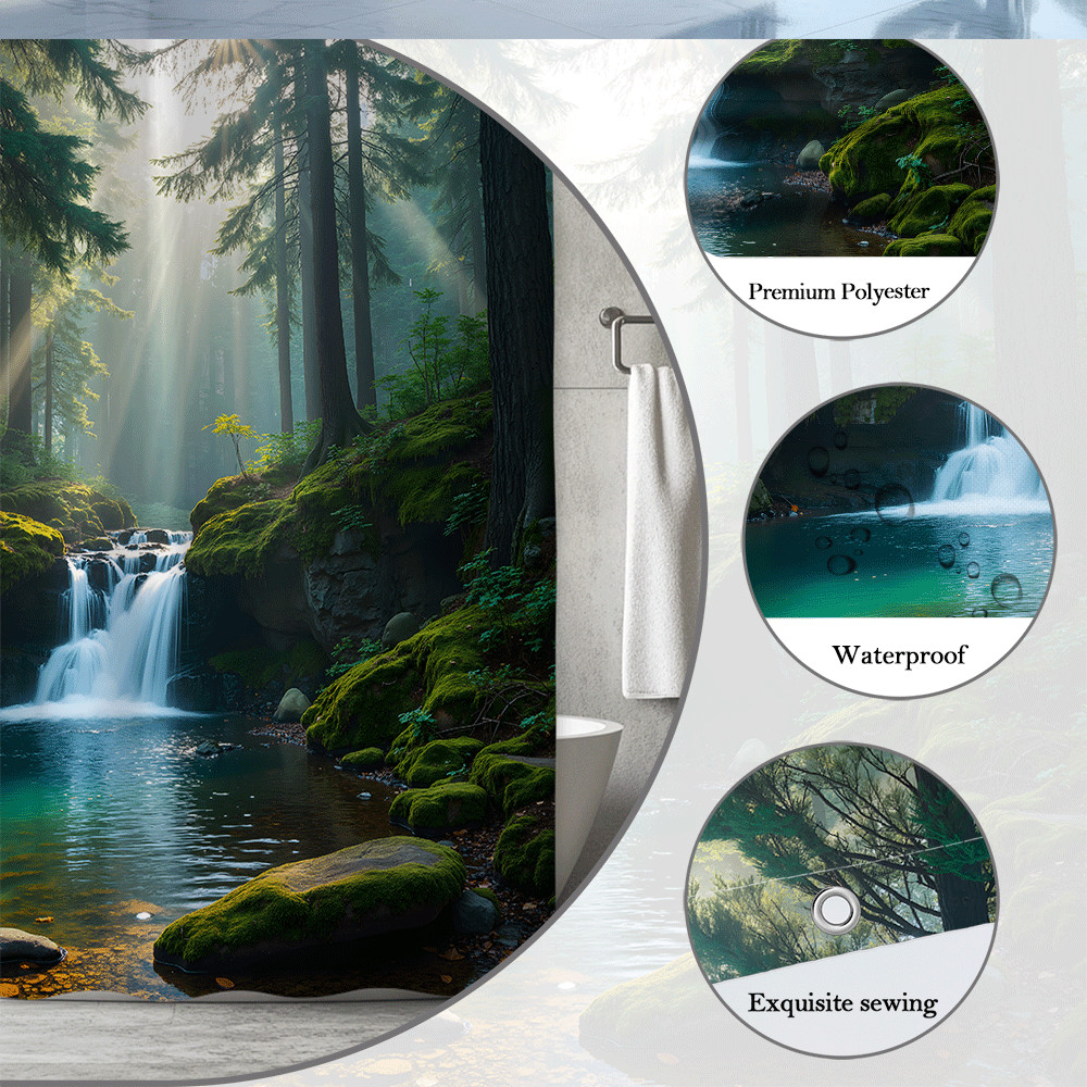Forest Waterfall Shower Curtain Nature Scenic Green Woodland Stream