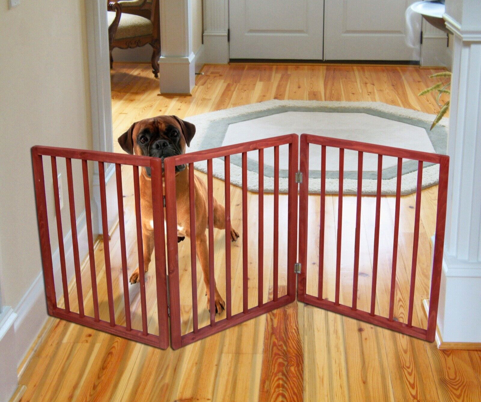 Folding Adjustable Wooden Pet Gate Z Pattern Design Dog 54" X 24" NEW